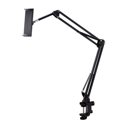 スマートフォン・タブレット用フレキシブルアームスタンド/Zアーム型/ヘッドボード取り付け可能/ブラック