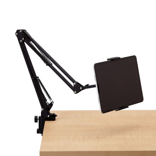 スマートフォン・タブレット用フレキシブルアームスタンド/Zアーム型/ヘッドボード取り付け可能/ブラック