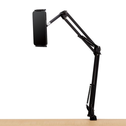 スマートフォン・タブレット用フレキシブルアームスタンド/Zアーム型/ヘッドボード取り付け可能/ブラック