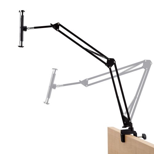 スマートフォン・タブレット用フレキシブルアームスタンド/Zアーム型/ヘッドボード取り付け可能/ブラック