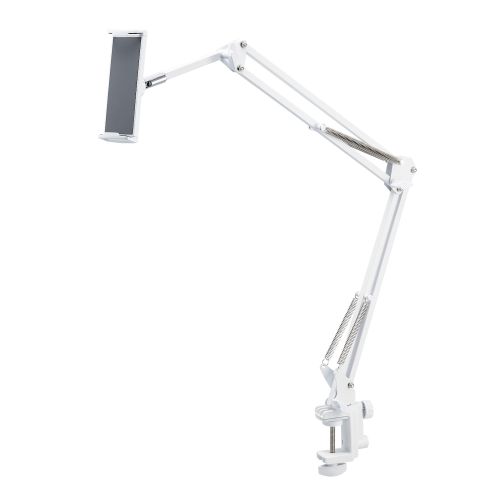 スマートフォン・タブレット用フレキシブルアームスタンド/Zアーム型/ヘッドボード取り付け可能/ホワイト