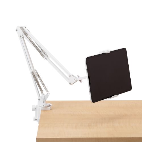 スマートフォン・タブレット用フレキシブルアームスタンド/Zアーム型/ヘッドボード取り付け可能/ホワイト