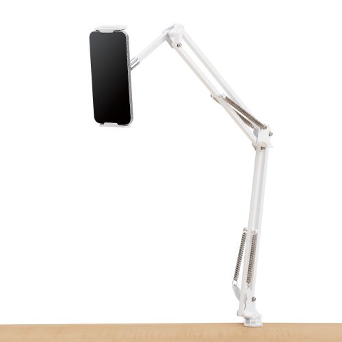 スマートフォン・タブレット用フレキシブルアームスタンド/Zアーム型/ヘッドボード取り付け可能/ホワイト