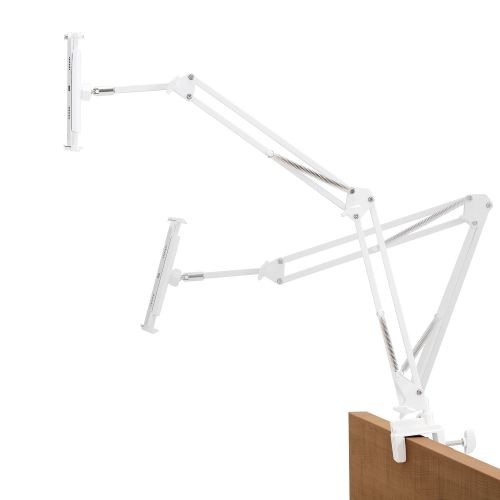 スマートフォン・タブレット用フレキシブルアームスタンド/Zアーム型/ヘッドボード取り付け可能/ホワイト