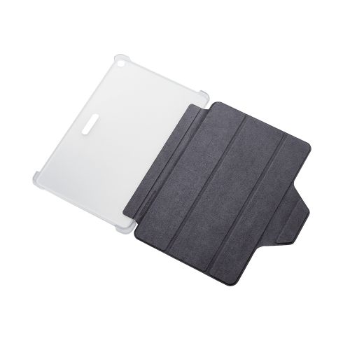 Google Pixel Tablet用フラップケース/背面クリア/ソフトレザー/2アングル/ブラック