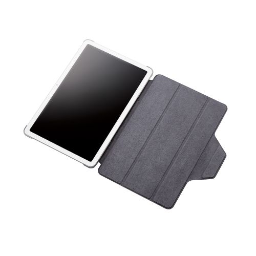 Google Pixel Tablet用フラップケース/背面クリア/ソフトレザー/2アングル/ブラック