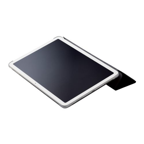 Google Pixel Tablet用フラップケース/背面クリア/ソフトレザー/2アングル/ブラック