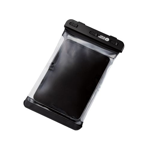 タブレット防水ケース/IPX8/ボタンの押しやすいサイドフレームレスタイプ/ネックストラップ付/7～8.3inch/ブラック