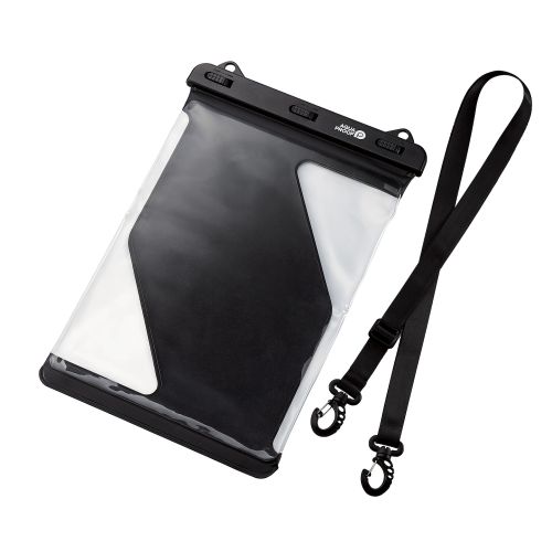 タブレット防水ケース/IPX8/ボタンの押しやすいサイドフレームレスタイプ/ネックストラップ付/8.9～13inch/ブラック