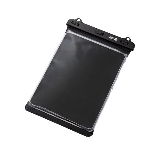 タブレット防水ケース/IPX8/ボタンの押しやすいサイドフレームレスタイプ/ネックストラップ付/8.9~13inch/ブラック