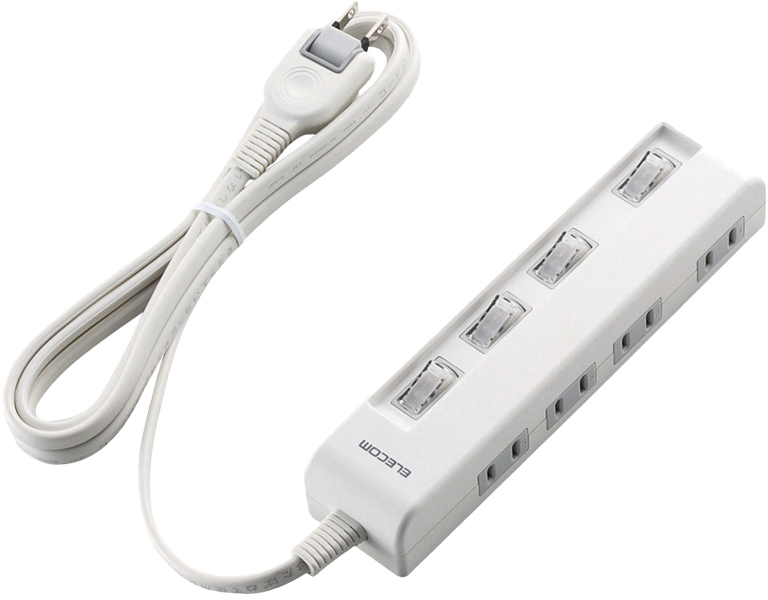 省エネタップ/個別スイッチ/横挿し/4個口/2.0m/ホワイト