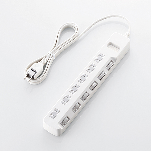 省エネタップ/個別スイッチ/ほこり防止シャッター付/6個口/2.0m/ホワイト