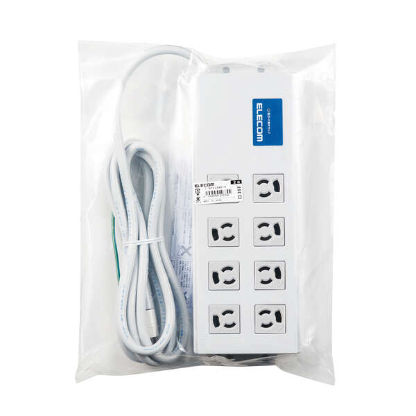 法人用タップ/ボックス型/3P8口/2m/抜け止め/一括スイッチ/雷ガード/ノイズフィルター/RoHS指令準拠/ライトグレー