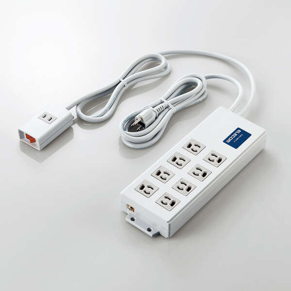 法人用タップ/ボックス型/3P8口/2P1口/2m/抜け止め/手元一括スイッチ/雷ガード/ノイズフィルター/RoHS指令準拠/ライトグレー