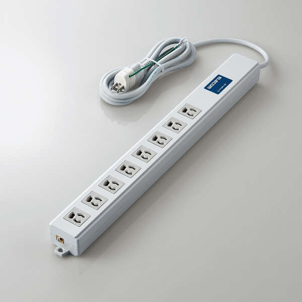 法人用タップ/ロング型/3P8口/2m/抜け止め/雷ガード/ノイズフィルター/RoHS指令準拠/ライトグレー