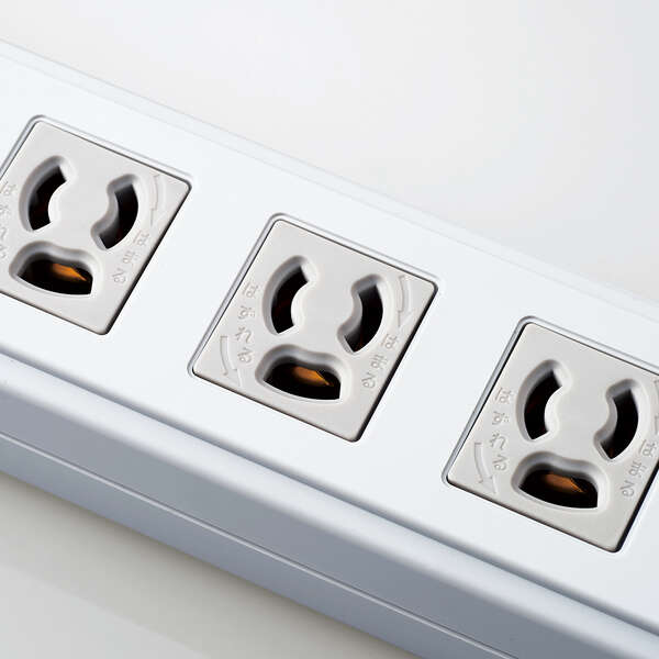 法人用タップ/ロング型/3P8口/2m/抜け止め/一括スイッチ/雷ガード/ノイズフィルター/RoHS指令準拠/ライトグレー