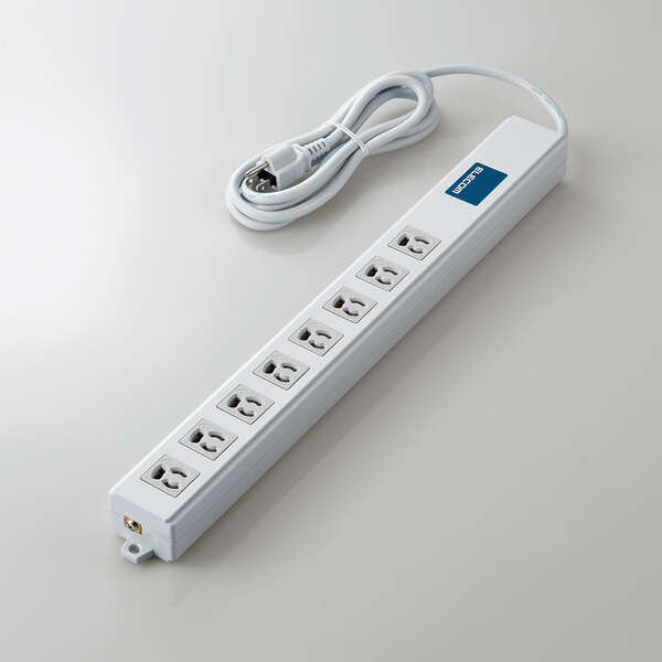 法人用タップ/ロング型/3P8口/2m/抜け止め/一括スイッチ/RoHS指令準拠/ライトグレー