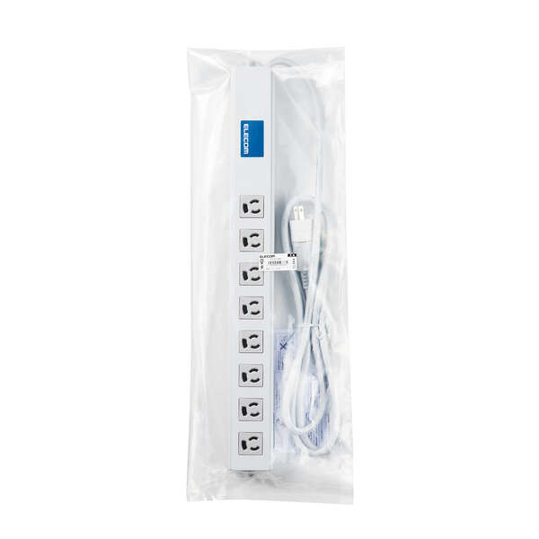 法人用タップ/ロング型/3P8口/2m/抜け止め/一括スイッチ/RoHS指令準拠/ライトグレー