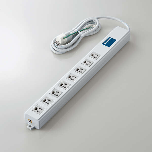 法人用タップ/ロング型/3P8口/2m/抜け止め/一括スイッチ/RoHS指令準拠/ライトグレー