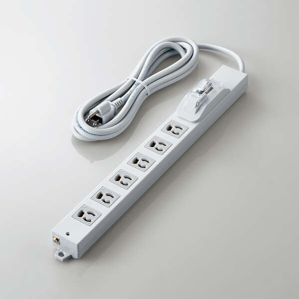 法人用タップ/ロング型/3P6口/3m/抜け止め/過電流ブレーカー/RoHS指令準拠/ライトグレー