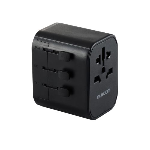 海外用マルチ変換アダプタ/AタイプBFタイプOタイプSEタイプ/出力15W/USB-C×1/USB-A×2/ブラック