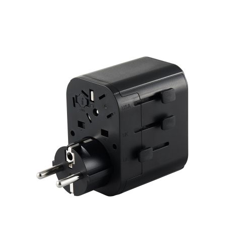 海外用マルチ変換アダプタ/AタイプBFタイプOタイプSEタイプ/出力15W/USB-C×1/USB-A×2/ブラック