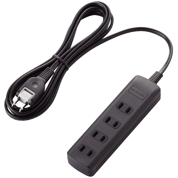 雷ガードタップ/スイッチ無/4個口/2.5m/ブラック