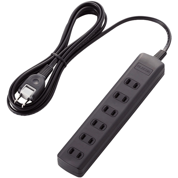 雷ガードタップ/スイッチ無/6個口/2.5m/ブラック