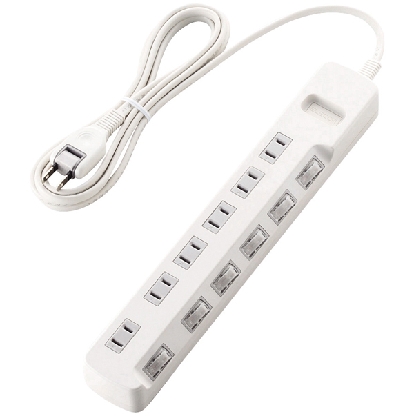 雷ガードタップ/個別スイッチ/6個口/2.5m/ホワイト