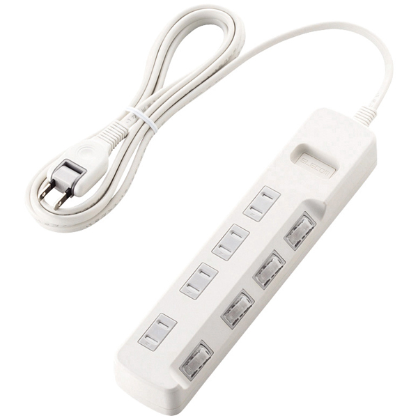 雷ガードタップ/個別スイッチ/ほこり防止シャッター付/4個口/2.5m/ホワイト