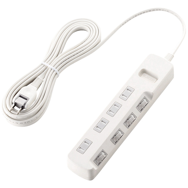 雷ガードタップ/個別スイッチ/ほこり防止シャッター付/4個口/5m/ホワイト