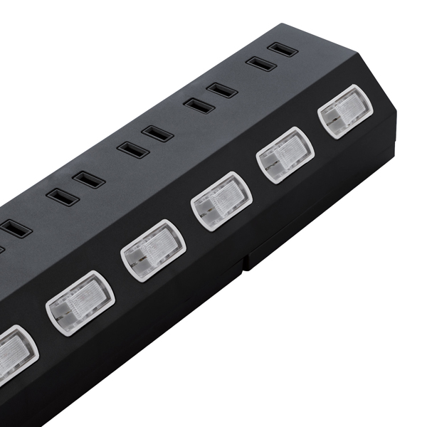 雷ガードタップ/個別スイッチ/ホコリ防止シャッター付き/回転脚付き/固定＆吊下可能/10個口/2.5m/ブラック