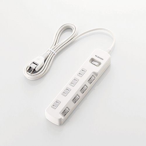 雷ガードタップ/一括＆個別スイッチ/ほこり防止シャッター付/4個口/2.5m/ホワイト