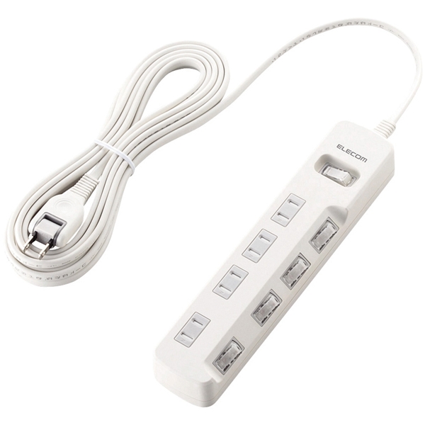 雷ガードタップ/一括＆個別スイッチ/ほこり防止シャッター付/4個口/5m/ホワイト