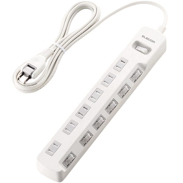 雷ガードタップ/一括＆個別スイッチ/ほこり防止シャッター付/6個口/2.5m/ホワイト