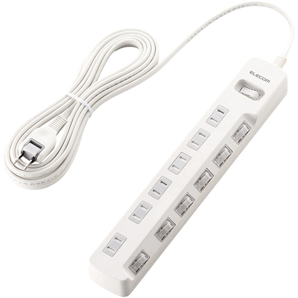 雷ガードタップ/一括＆個別スイッチ/ほこり防止シャッター付/6個口/5m/ホワイト