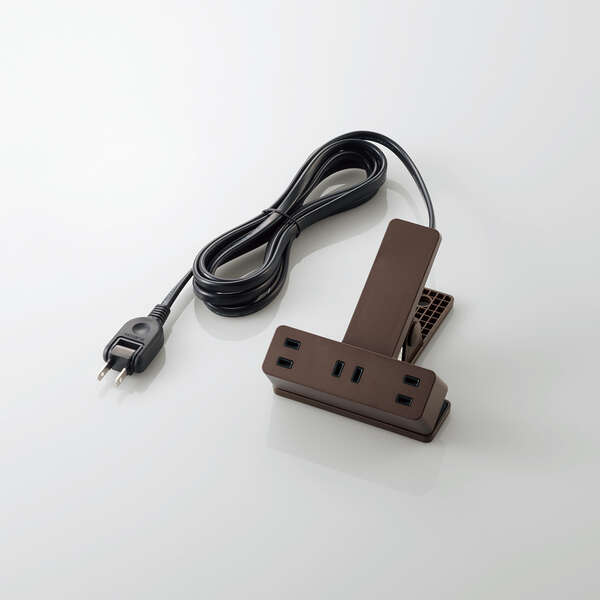 クリップタップ/雷サージ付/ホコリシャッター付/3個口/スイングプラグ/2.5m/ブラウン