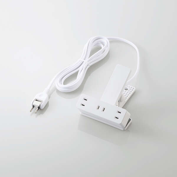 クリップタップ/雷サージ付/ホコリシャッター付/3個口/スイングプラグ/2.5m/ホワイト