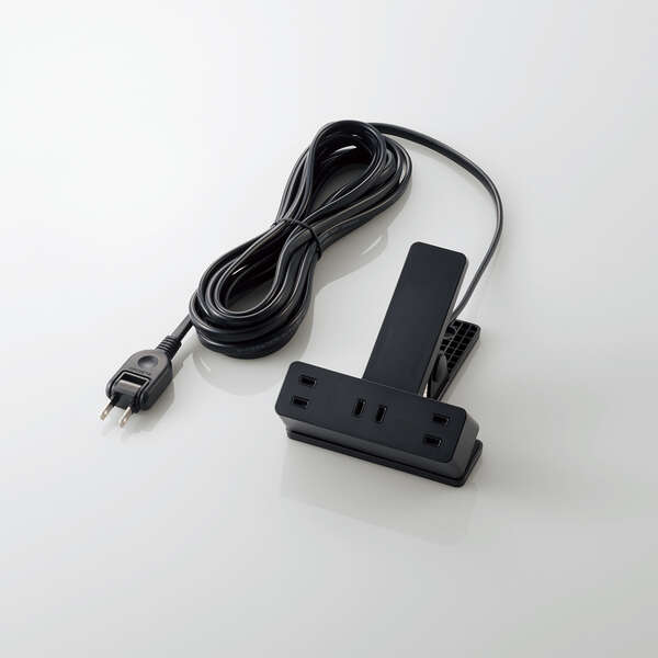 クリップタップ/雷サージ付/ホコリシャッター付/3個口/スイングプラグ/5.0m/ブラック