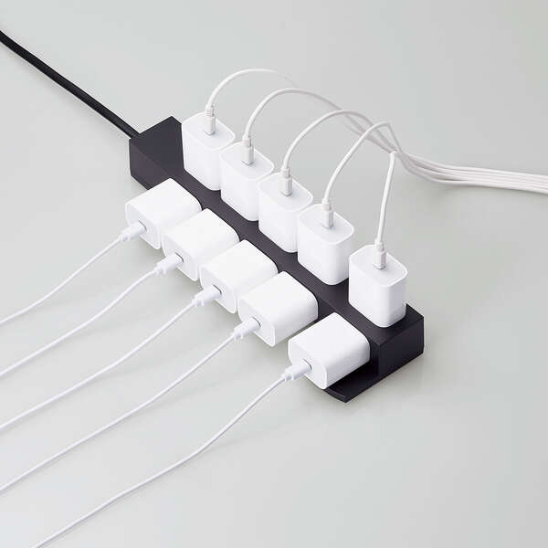 回転機能タップ/雷サージ付/ホコリシャッター付/固定&吊下可能/上面5個口/側面5個口/計10個口/2.0m/ブラック