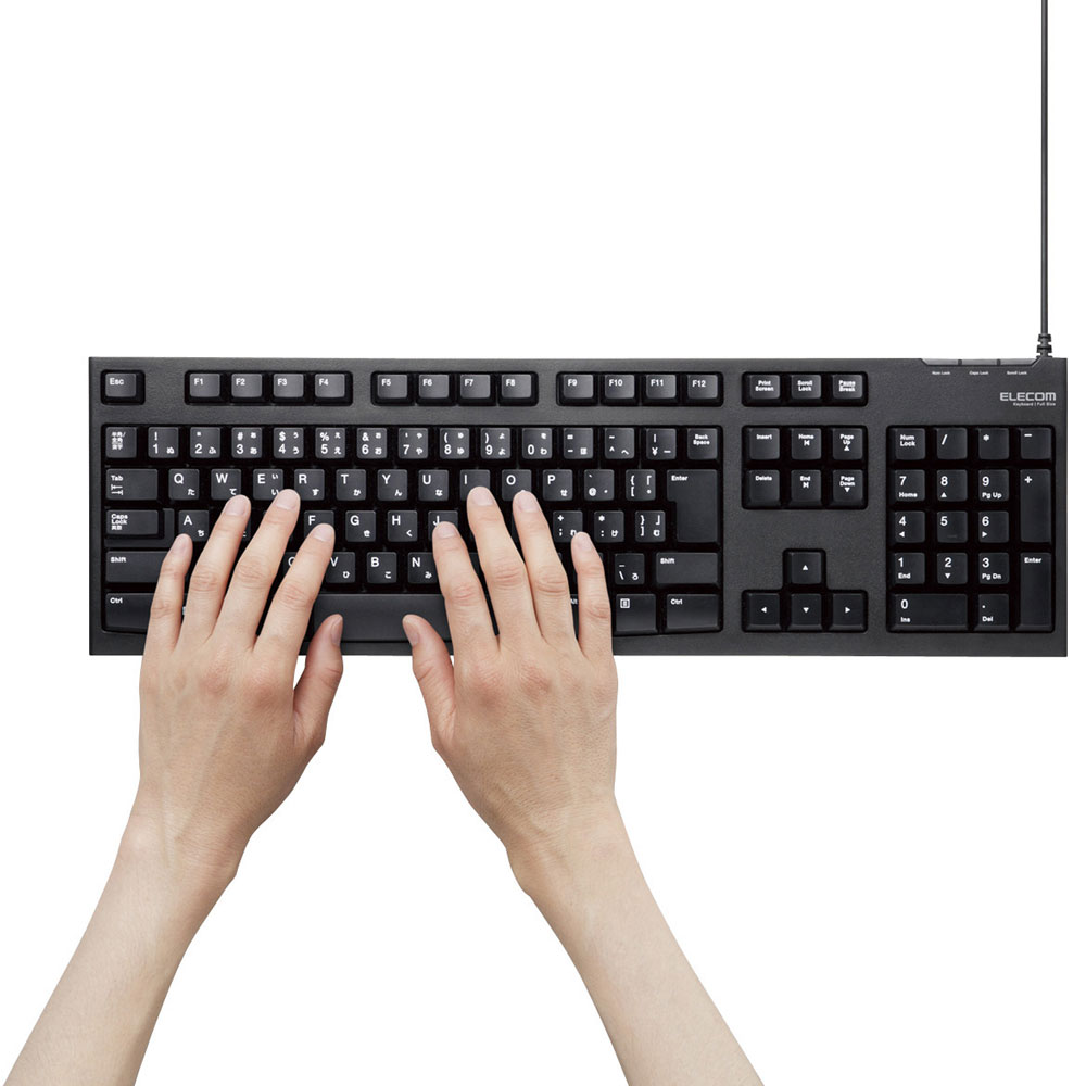 メンブレン式キーボード/108キー/USB/Lサイズ/1000万回高耐久/ブラック