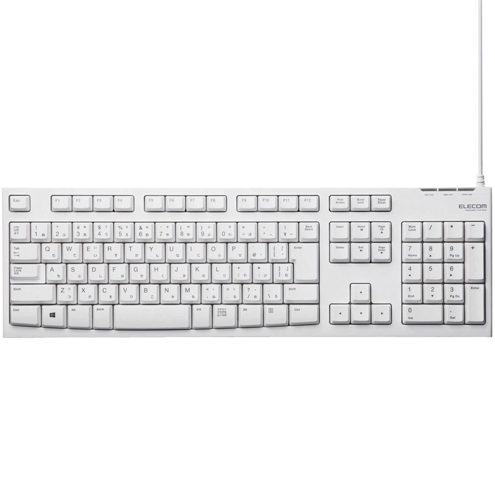 メンブレン式キーボード/108キー/USB/Lサイズ/1000万回高耐久/ホワイト