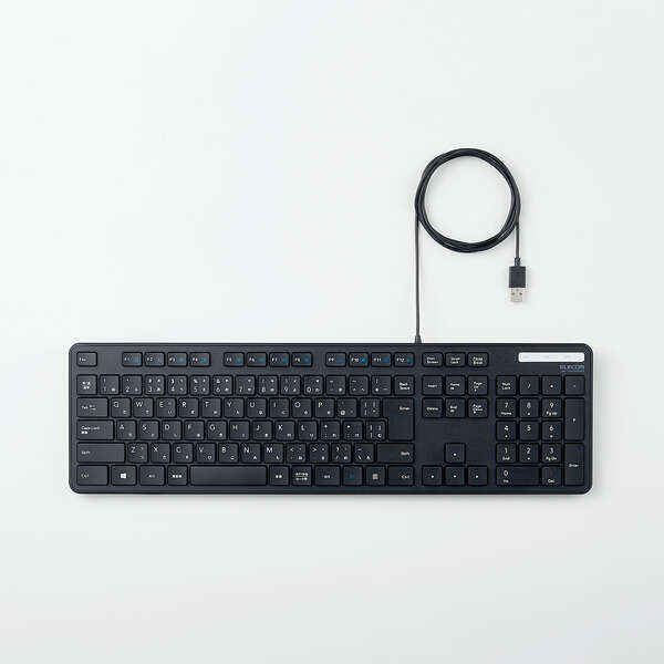 有線キーボード/薄型/メンブレン式/抗菌/フルサイズ/ブラック