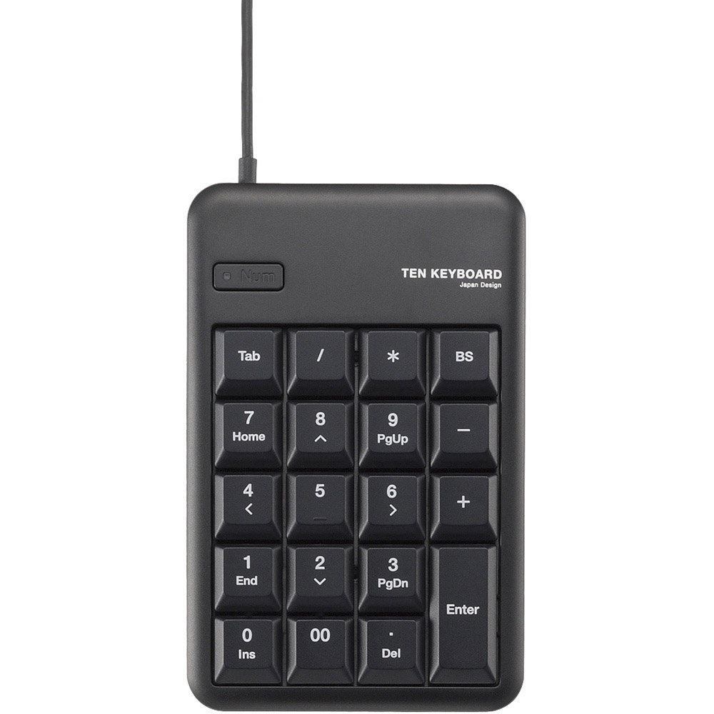 2ポートUSB2.0ハブ付テンキーボード/Mサイズ/メンブレン/ブラック