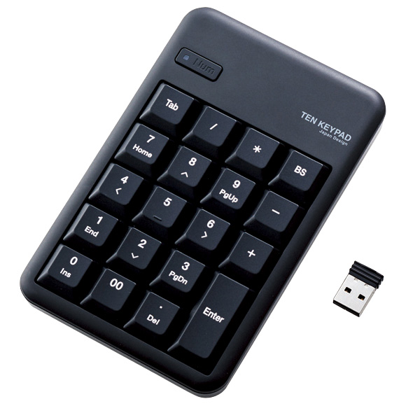 ワイヤレステンキーボード/Mサイズ/メンブレン/高耐久/ブラック