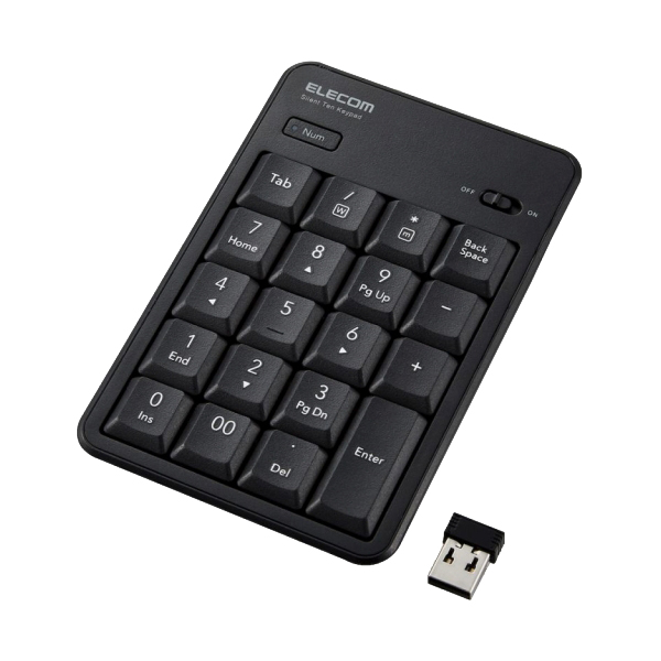 テンキーパッド/無線(2.4GHz)/静音設計/抗菌/ブラック