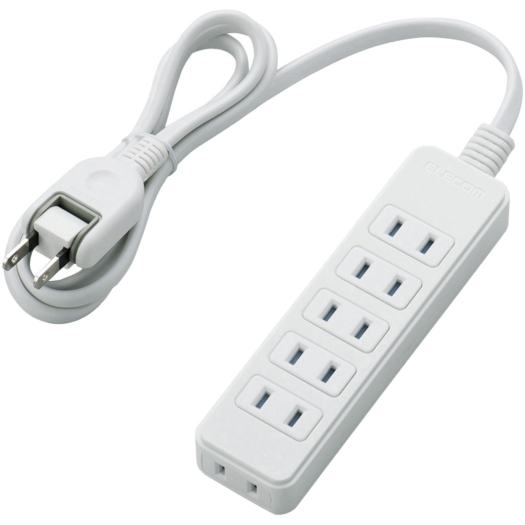 ほこりシャッター付き電源タップ/6個口/1m/ホワイト