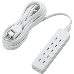 ほこりシャッター付き電源タップ/6個口/5m/ホワイト
