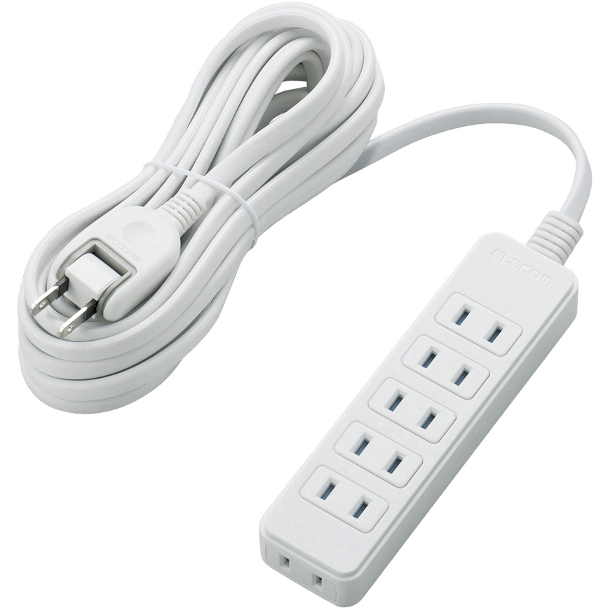 ほこりシャッター付き電源タップ/6個口/5m/ホワイト