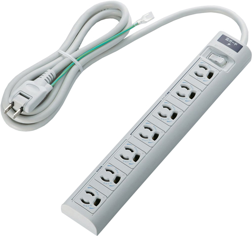 RoHS指令 3ピン対応タップ/7個口/マグネット付/雷ガード/スイッチ連動/2.0m/グレー